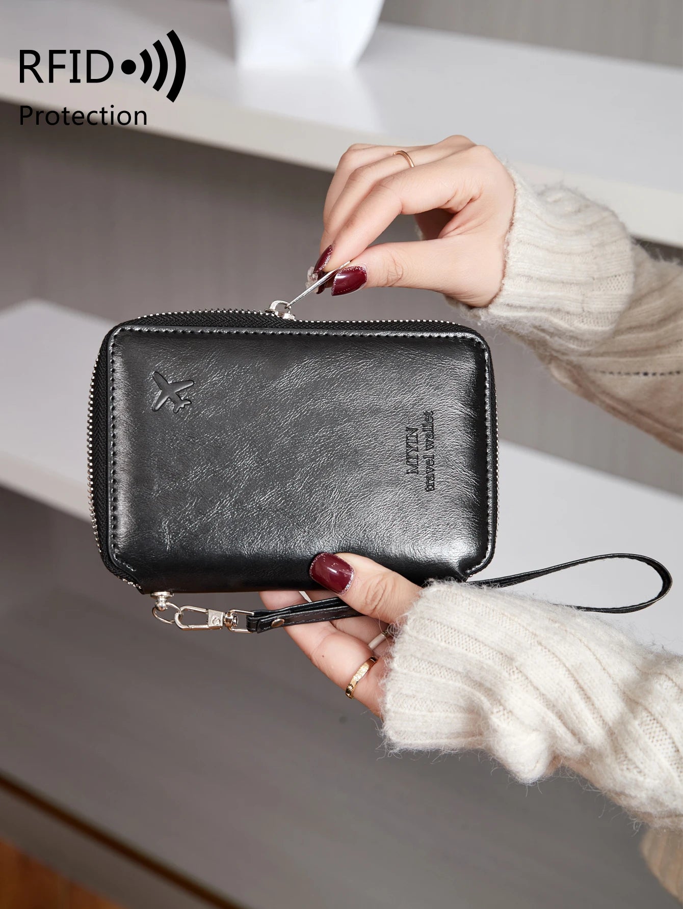 Porte-passeport RFID en cuir