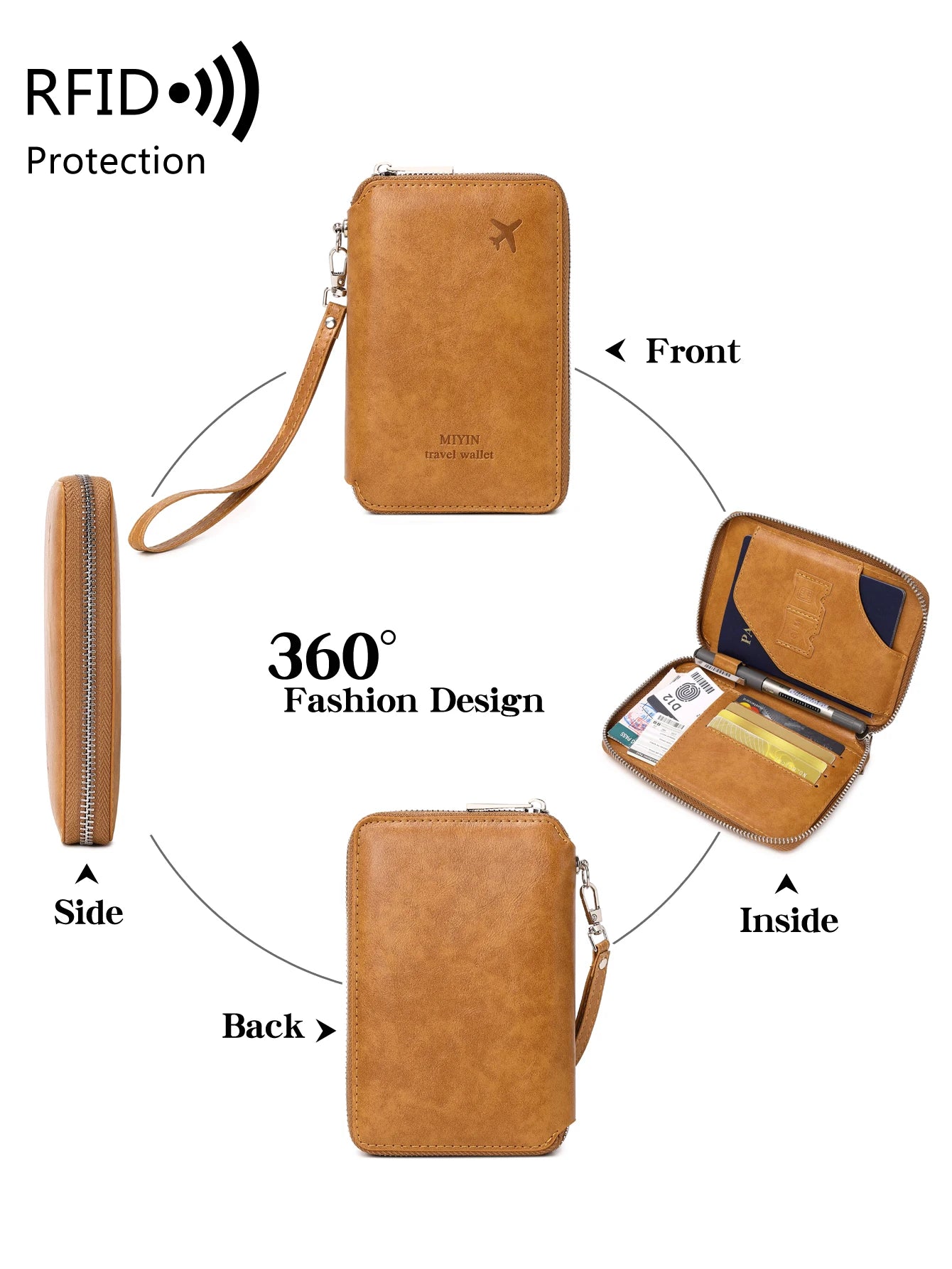 Porte-passeport RFID en cuir