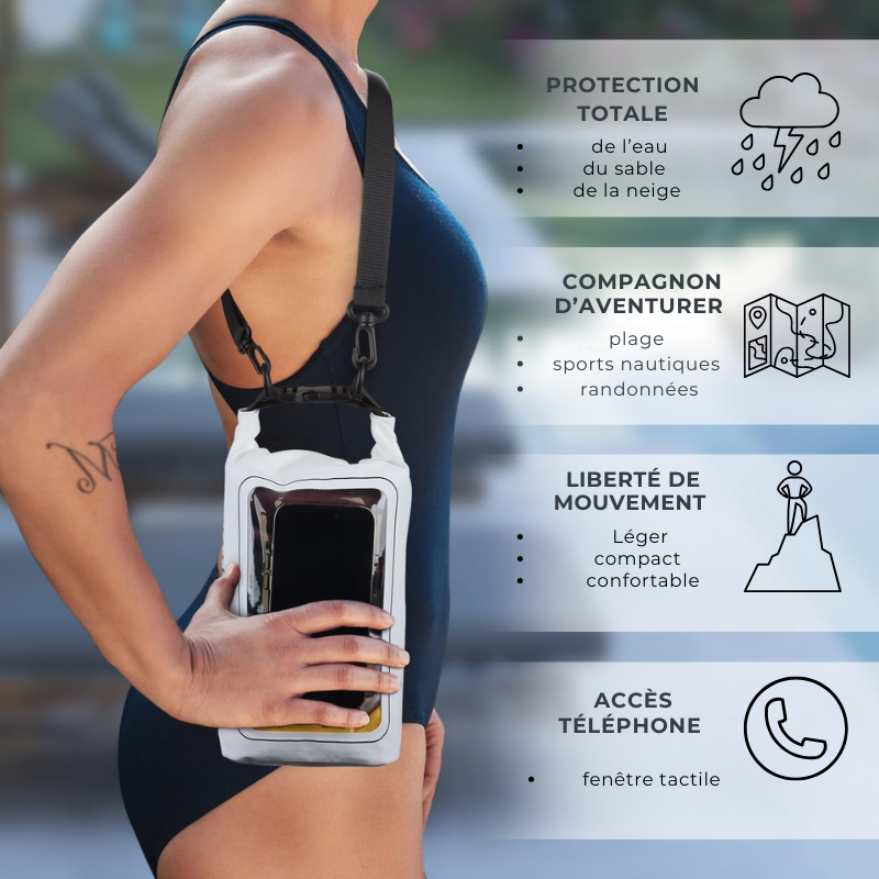 Sac étanche de 2L avec Écran tactile, Idéale pour la Plage, Rafting, Sports nautiques
