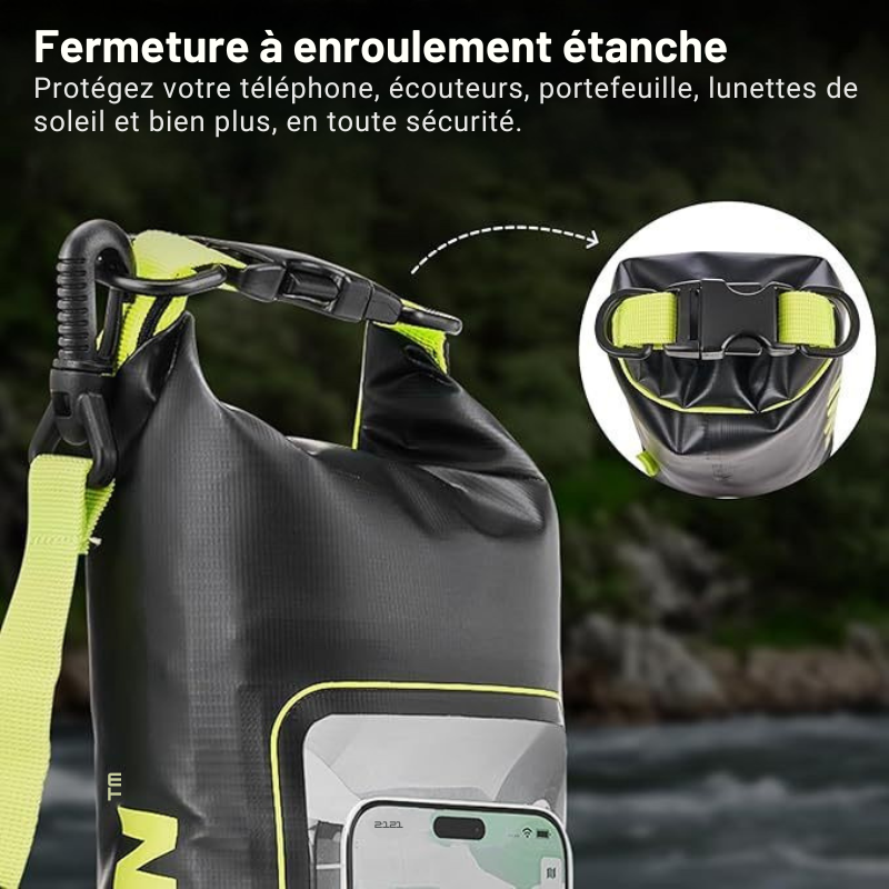 Sac étanche de 2L avec Écran tactile, Idéale pour la Plage, Rafting, Sports nautiques