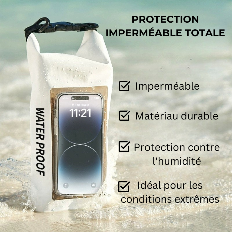 Sac étanche de 2L avec Écran tactile, Idéale pour la Plage, Rafting, Sports nautiques